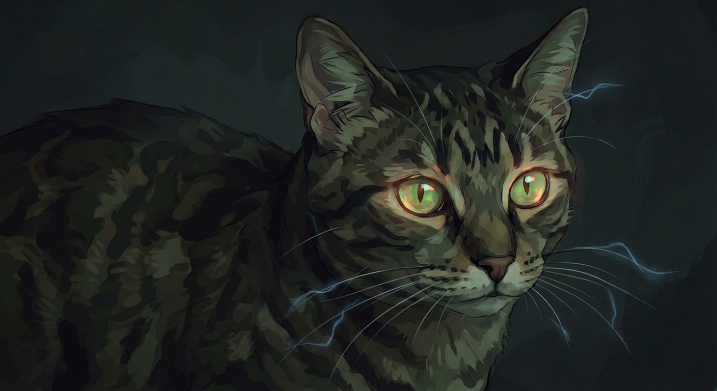 A cat viewed through an alien lens - familiar yet strange, with predator eyes and sensing whiskers